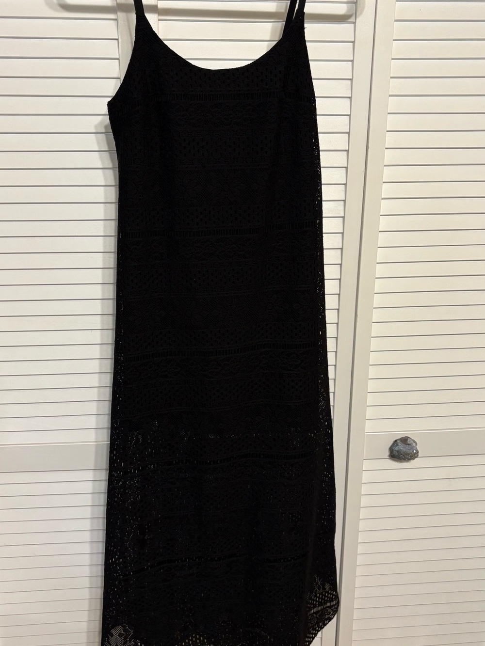 No Boundaries Black Crochet Slip Dress with Handkerchief Hem